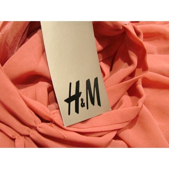 NEW H&M Womens Dress Size 8 Coral Crossover Back Tier Ruching Zip-up Back V-Neck - Picture 10 of 16